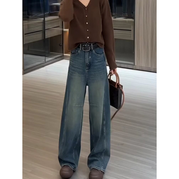 Ženske traperice - visoki struk, široke nogavice, poliester, srednja debljina, zima 2024