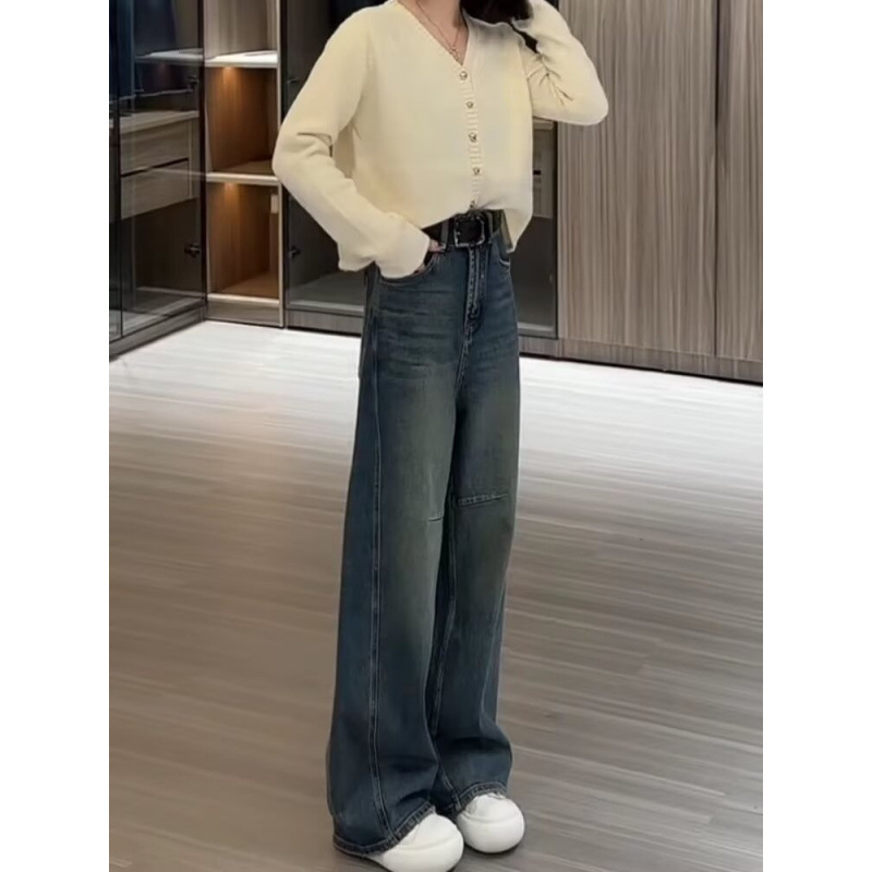 Ženske traperice - visoki struk, široke nogavice, poliester, srednja debljina, zima 2024