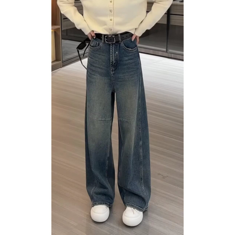 Ženske traperice - visoki struk, široke nogavice, poliester, srednja debljina, zima 2024