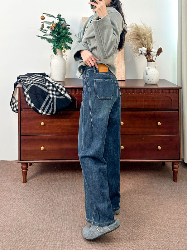 Ženske rastezljive traperice s fleec podstavkom za zimu, široke nogavice, visok struk, zima 2025