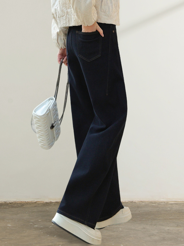 Ženske farmerke, pamuk-stretch denim, široke krojeve, veluru podstava, srednji pojas