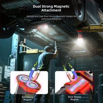 Mágneses Autójavító Munkalámpa Type-C Töltéssel, Digitális Kijelző, Forgófej, Két Mágneses Kampó (10W, 5V, 1000 lm, 6500-8000K, Modell GZD-01)