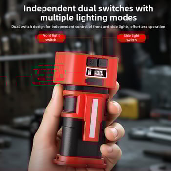 Mágneses Autójavító Munkalámpa Type-C Töltéssel, Digitális Kijelző, Forgófej, Két Mágneses Kampó (10W, 5V, 1000 lm, 6500-8000K, Modell GZD-01)