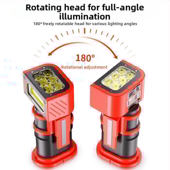 Mágneses Autójavító Munkalámpa Type-C Töltéssel, Digitális Kijelző, Forgófej, Két Mágneses Kampó (10W, 5V, 1000 lm, 6500-8000K, Modell GZD-01)