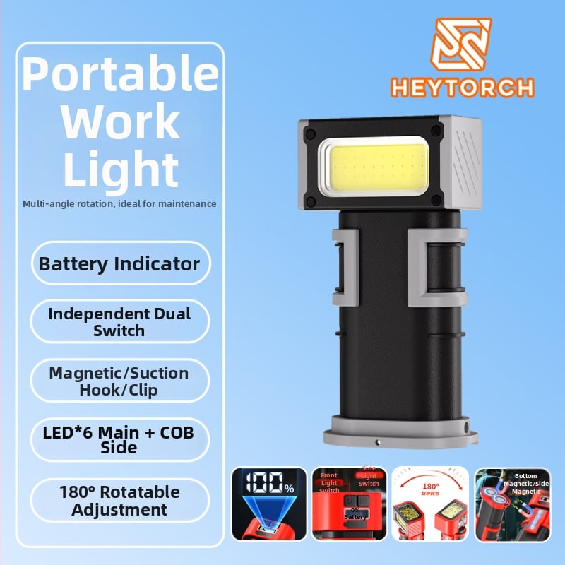 Mágneses Autójavító Munkalámpa Type-C Töltéssel, Digitális Kijelző, Forgófej, Két Mágneses Kampó (10W, 5V, 1000 lm, 6500-8000K, Modell GZD-01)