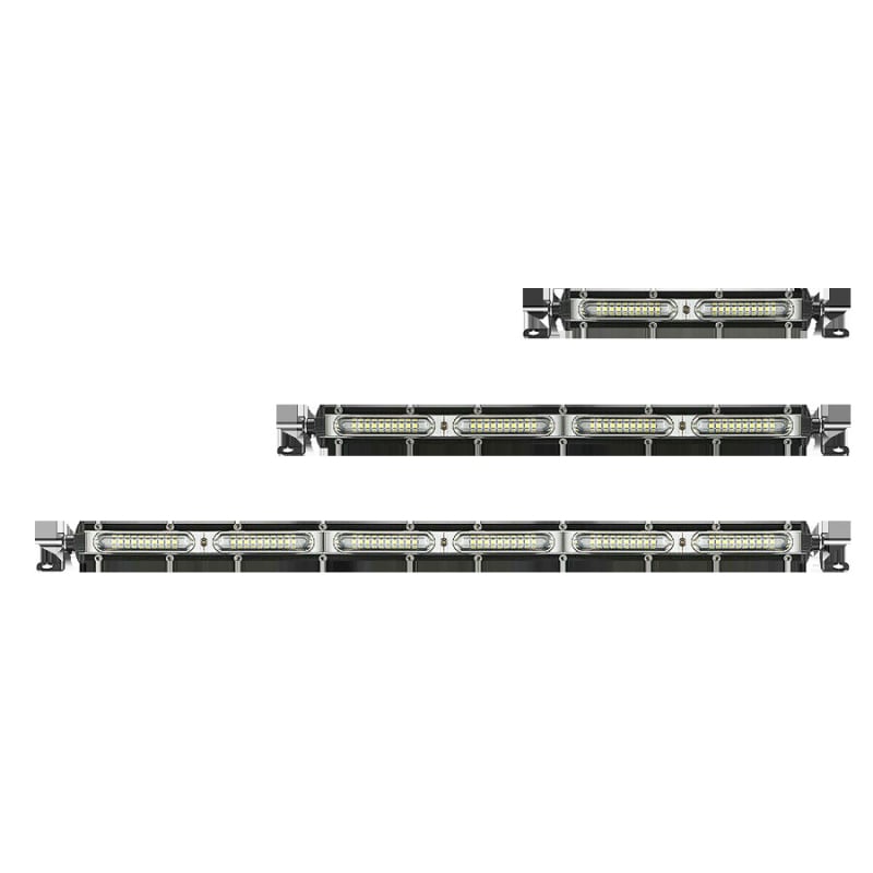 LED munkalámpa autóhoz, 7 hüvelykes ultra vékony, kétlyukas, egysoros LED szalagfény, tetőrácsra szerelhető (60-180W; 10-32V; 3030 LED; 6500K; 30000h)
