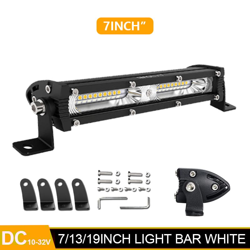 LED munkalámpa autóhoz, 7 hüvelykes ultra vékony, kétlyukas, egysoros LED szalagfény, tetőrácsra szerelhető (60-180W; 10-32V; 3030 LED; 6500K; 30000h)