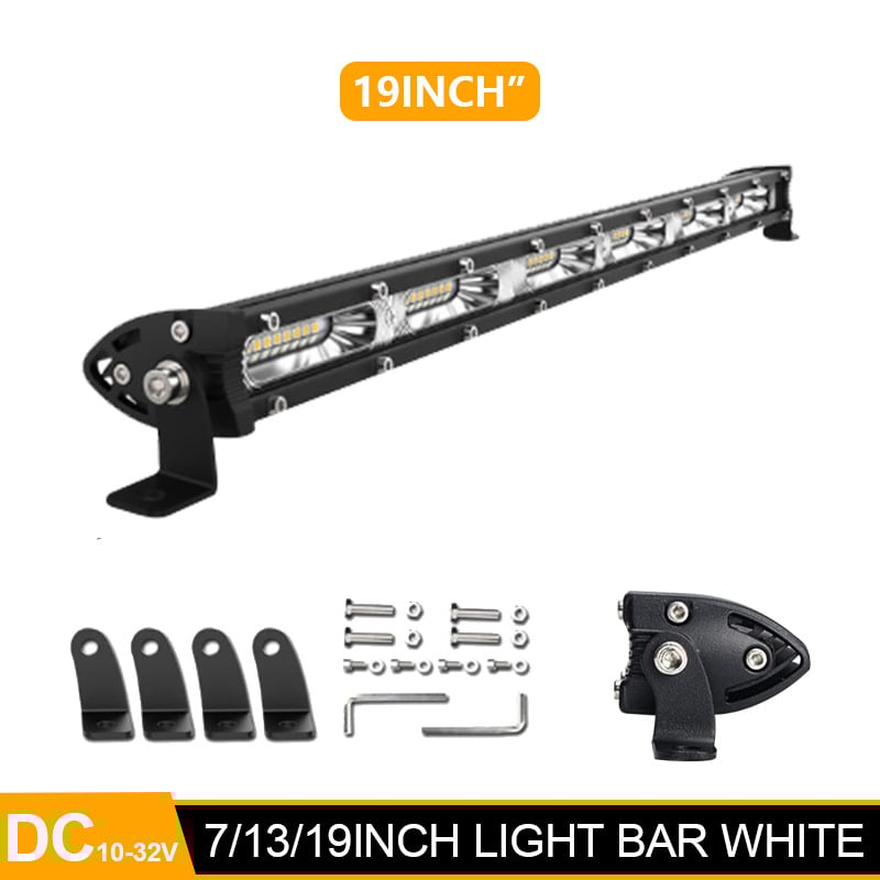 LED munkalámpa autóhoz, 7 hüvelykes ultra vékony, kétlyukas, egysoros LED szalagfény, tetőrácsra szerelhető (60-180W; 10-32V; 3030 LED; 6500K; 30000h)