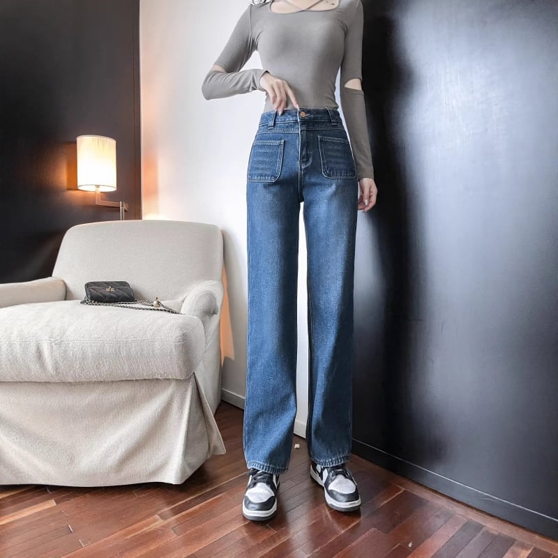 Traperice – Visoki struk, ravni kroj, denim s pamukom i elastanom, svjež i sladak stil, bez pegla