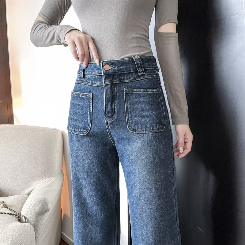 Traperice – Visoki struk, ravni kroj, denim s pamukom i elastanom, svjež i sladak stil, bez pegla