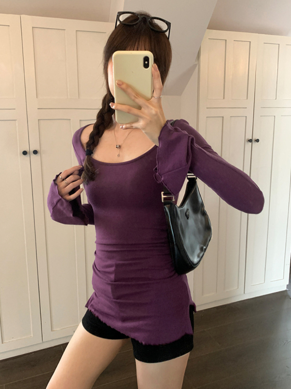 Ženska majica s U izrezom, zvonasti rukavi, uski kroj, viskoza, pulover stil, korejski dizajn