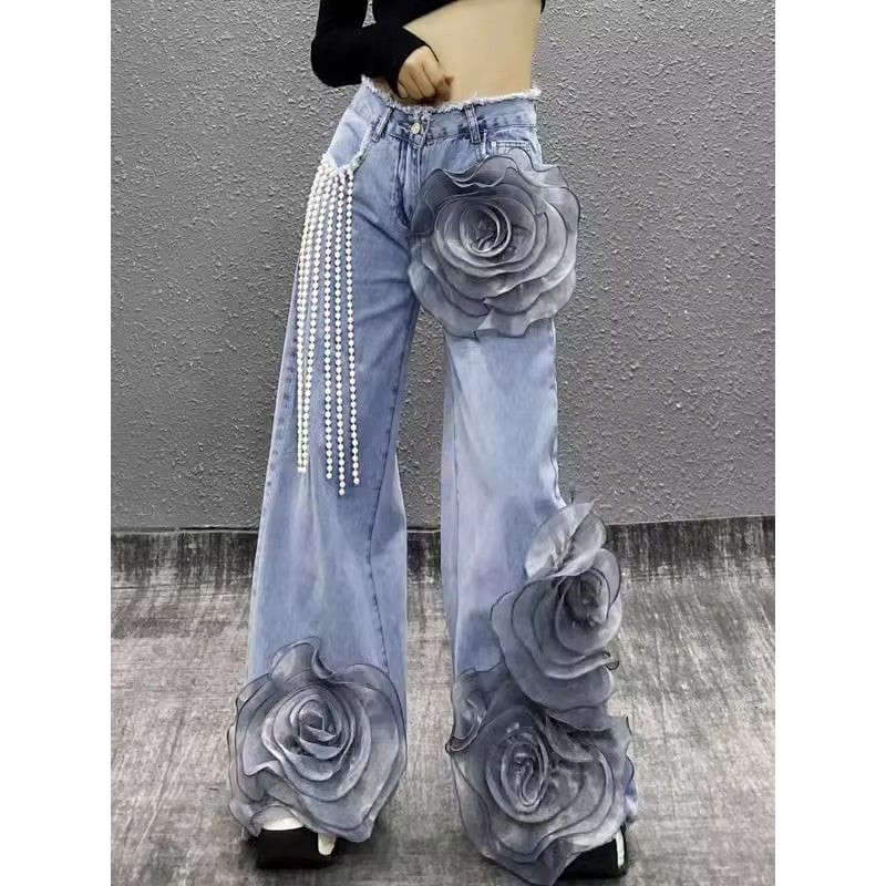 Beiwang traperice od denima – ulični hipster stil, visoki struk, slobodan kroj, denim s 50–70% poliestera, proljeće 2025