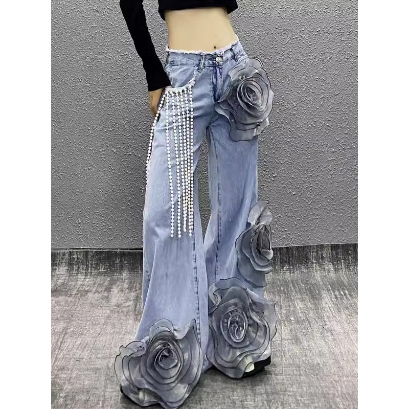 Beiwang traperice od denima – ulični hipster stil, visoki struk, slobodan kroj, denim s 50–70% poliestera, proljeće 2025
