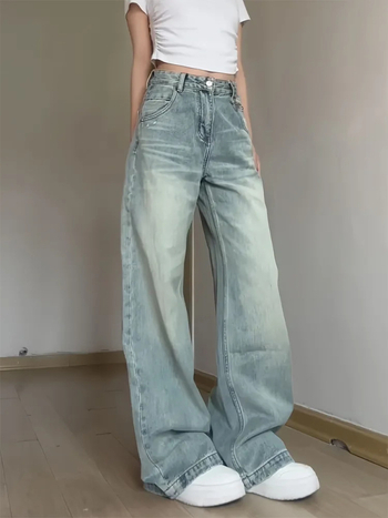 Ženske farmerice s visokim strukom i širokim krojem, denim pamuk, ljeto 2025