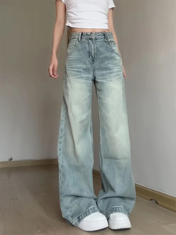 Ženske farmerice s visokim strukom i širokim krojem, denim pamuk, ljeto 2025