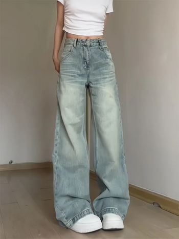 Ženske farmerice s visokim strukom i širokim krojem, denim pamuk, ljeto 2025