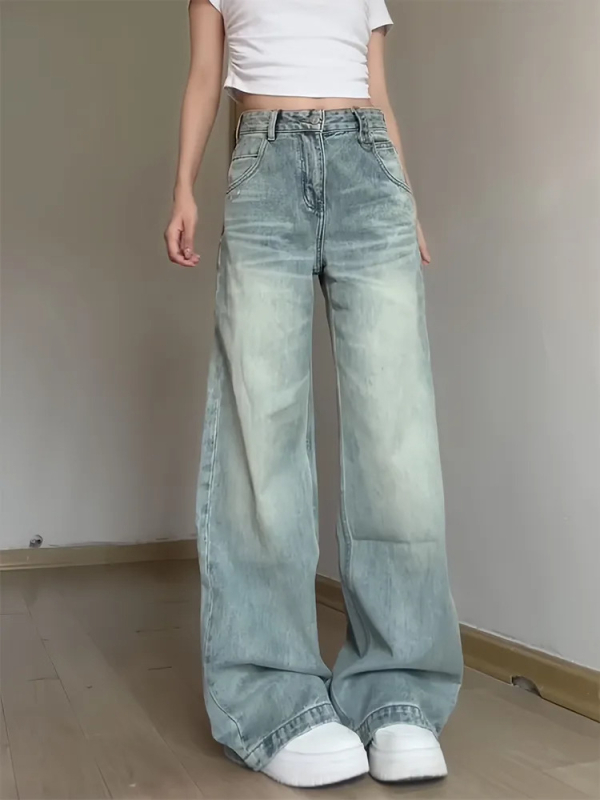 Ženske farmerice s visokim strukom i širokim krojem, denim pamuk, ljeto 2025