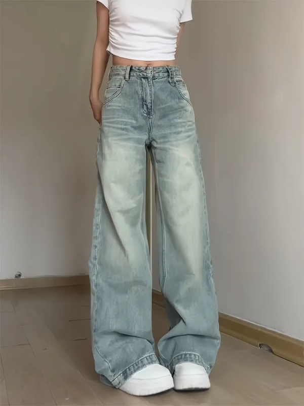 Ženske farmerice s visokim strukom i širokim krojem, denim pamuk, ljeto 2025