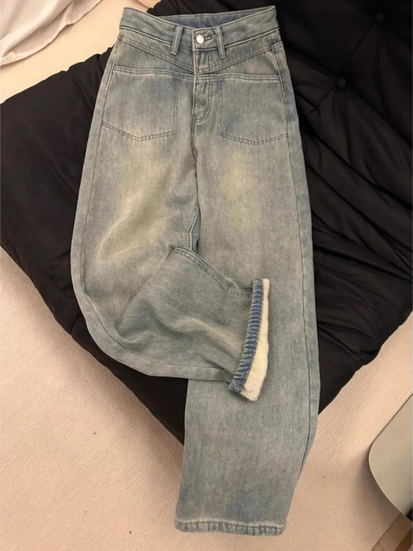 Ženske traperice, ravni kroj, visok struk, debeli denim, pamuk 50–70%