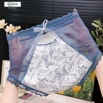 Γυναικείες βαμβατικές σλιπ με μεσαία μέση, δαντελένιο πλέγμα φλοραλ μοτίβο, ραβδωτό πλεκτό, επένδυση από βαμβάκι 90–95%