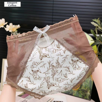 Γυναικείες βαμβατικές σλιπ με μεσαία μέση, δαντελένιο πλέγμα φλοραλ μοτίβο, ραβδωτό πλεκτό, επένδυση από βαμβάκι 90–95%