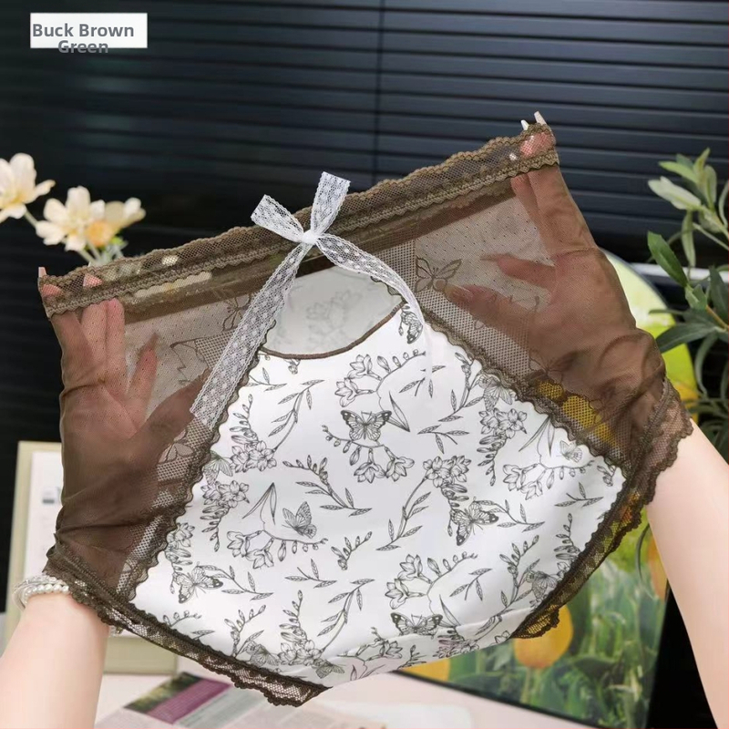 Γυναικείες βαμβατικές σλιπ με μεσαία μέση, δαντελένιο πλέγμα φλοραλ μοτίβο, ραβδωτό πλεκτό, επένδυση από βαμβάκι 90–95%