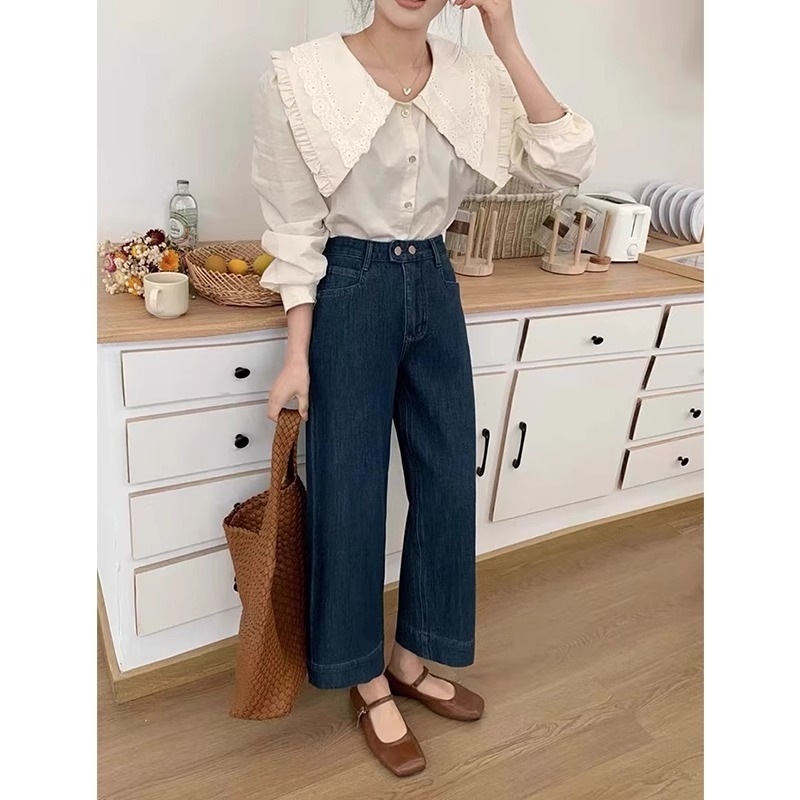 Vintage farmerice ravnog kroja, visokim strukom, duljina 9/10, denim od pamuka