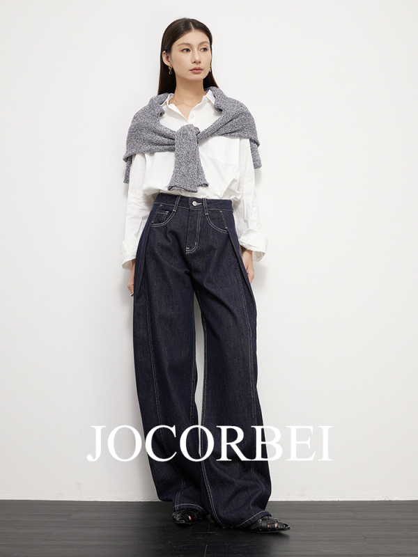 JOCORBEI traperice – visok struk, široke nogavice, denim, 95% pamuka