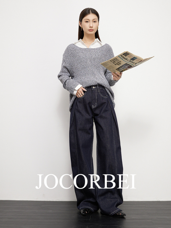 JOCORBEI traperice – visok struk, široke nogavice, denim, 95% pamuka