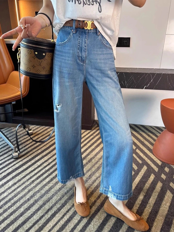 Tencel denim distresirane traperice, visoki struk, efekt mršavljenja, bez elastana, labav kroj