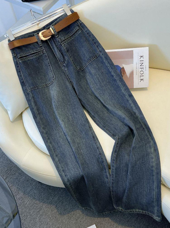 Τζιν γυναικών – φαρδιά γραμμή, ψηλή μέση, denim από βαμβάκι, μακριά παντελόνια