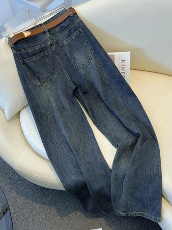 Τζιν γυναικών – φαρδιά γραμμή, ψηλή μέση, denim από βαμβάκι, μακριά παντελόνια