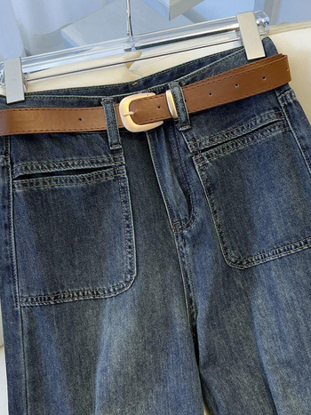 Τζιν γυναικών – φαρδιά γραμμή, ψηλή μέση, denim από βαμβάκι, μακριά παντελόνια