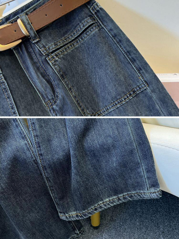 Τζιν γυναικών – φαρδιά γραμμή, ψηλή μέση, denim από βαμβάκι, μακριά παντελόνια
