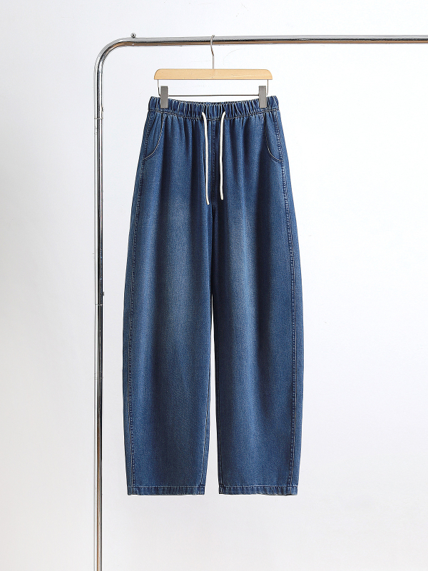 K.hip Lyocell denim hlače - ženske, široke, visoki struk, pranje pijeskom, 50-70% Lyocell, 30% poliester
