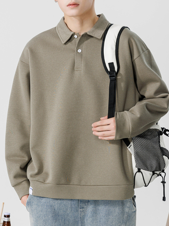 Polo majica s dugim rukavima, ležernog kroja, pearl cotton, jednobojna