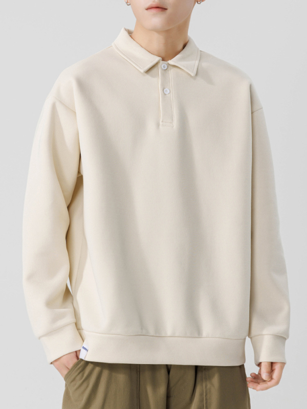Polo majica s dugim rukavima, ležernog kroja, pearl cotton, jednobojna