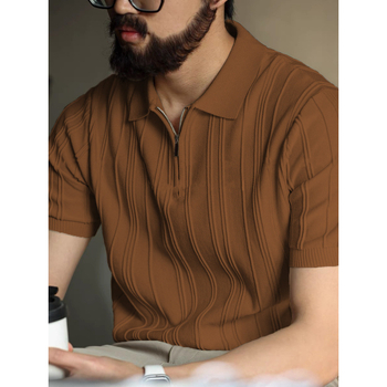 Polo majica sa zipom, uska silueta, kratki rukavi, ovratnik tipa lapel, prozračan materijal od proteina mlijeka