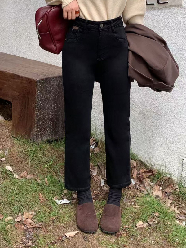 Traperice od denima s visokim strukom, ravni kroj, mikroelastičnost, duljina 9/10