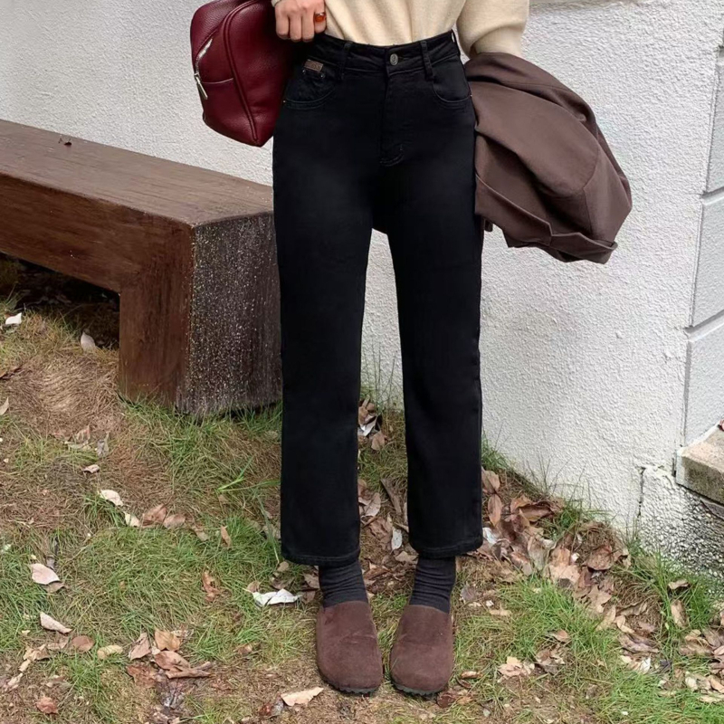 Traperice od denima s visokim strukom, ravni kroj, mikroelastičnost, duljina 9/10