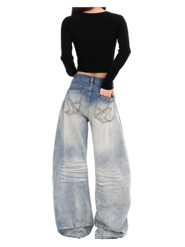 Ženske traperice širokih nogavica s visokim strukom od denima, ulični stil, uobičajena debljina (široke nogavice; denim; visok struk; uobičajena debljina)