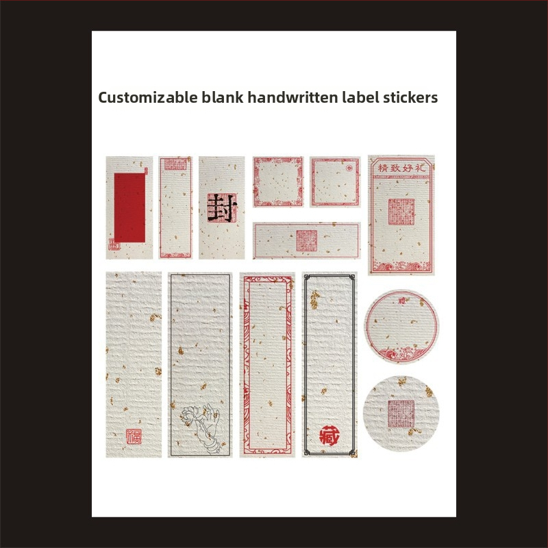 Sada bielych ručne písaných štítkov – potiahnutý papier, rôzne veľkosti, samolepiace, prispôsobiteľné