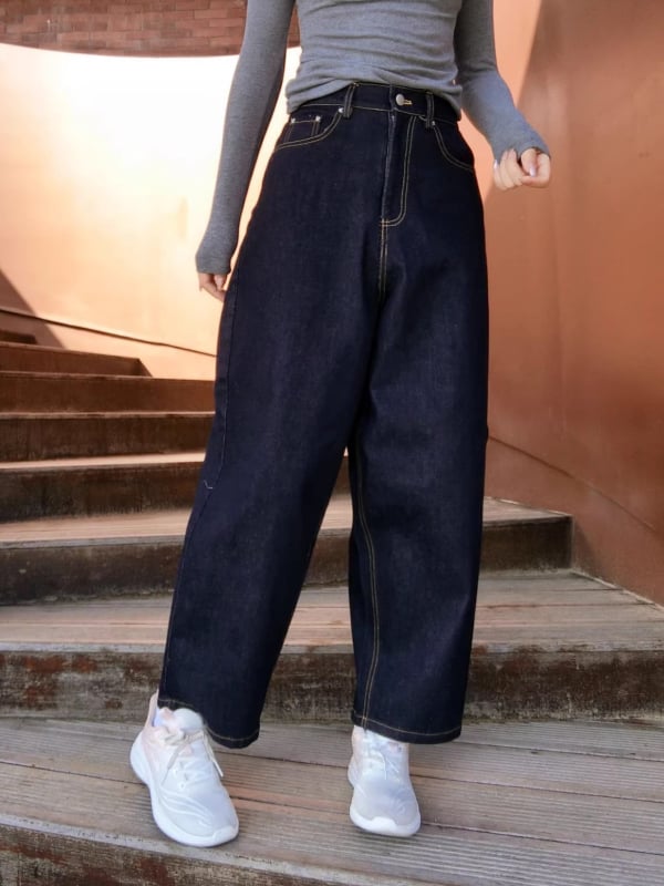 Džinsi visokog struka, širokih nogavica, skraćena duljina, denim pamuk, lagana rastezljivost