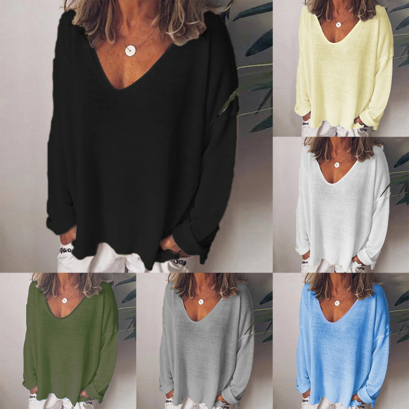 Gornji dio s U-izrezom, dugi rukavi, jednobojan, pulover, polyester ≥95%, obična duljina 50–65 cm