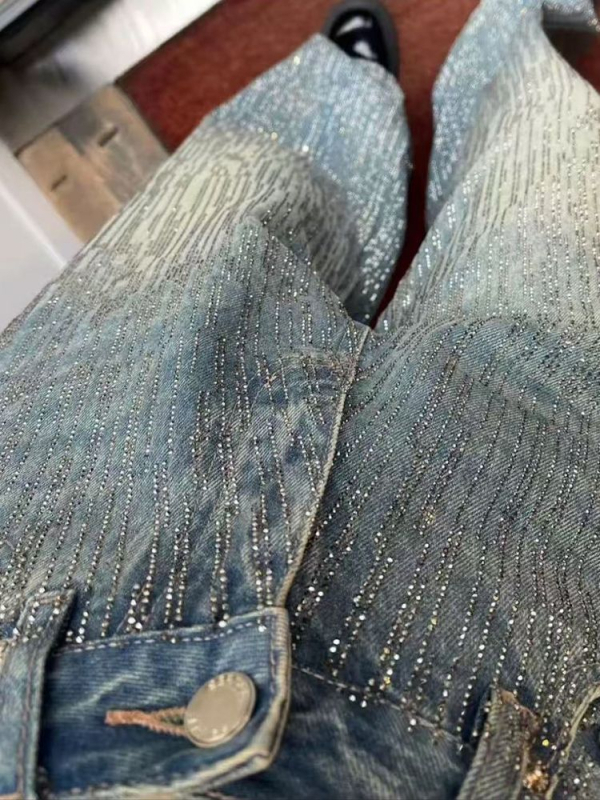 Traperice s kristalima kiša meteora, široke nogavice, visok struk, duljina do poda, denim pamuk