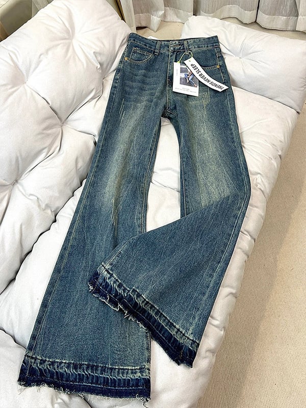 Traperice s visokim strukom, blago proširene bootcut, denim, mikroelastičnost, 50–70% pamuk