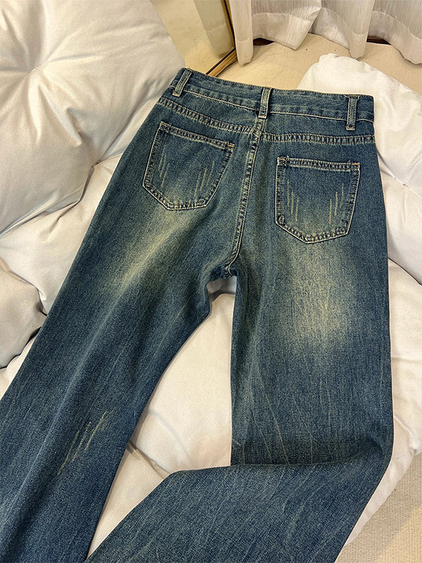 Traperice s visokim strukom, blago proširene bootcut, denim, mikroelastičnost, 50–70% pamuk