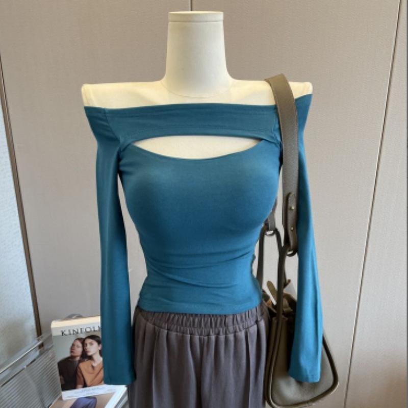 Majica, mješavina ice silk i spandexa, dugi rukavi, okrugli izrez, gradski stil, proljeće 2025