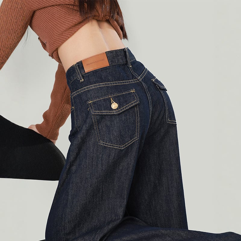 Wangjiang denim hlače, visoki pojas, širokog kroja, duge do poda, 50–70% pamuka, jesen 2025, bez elastana