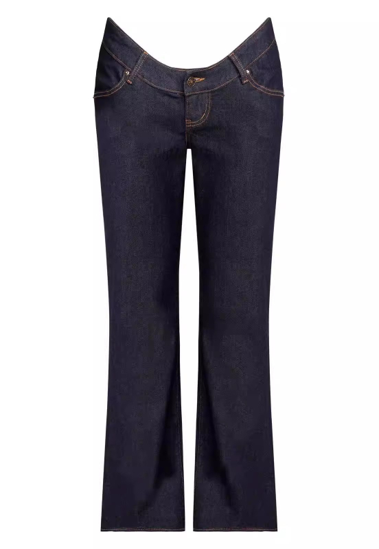Traperice Slim Fit s ultraniskim strukom i ravnim krojem, denim-pamučna mješavina, gradski svakodnevni stil